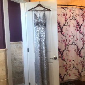 Silver spaghetti strap long gown